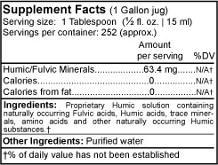 Fulvic acid and Humic acid Supplement Facts Panel