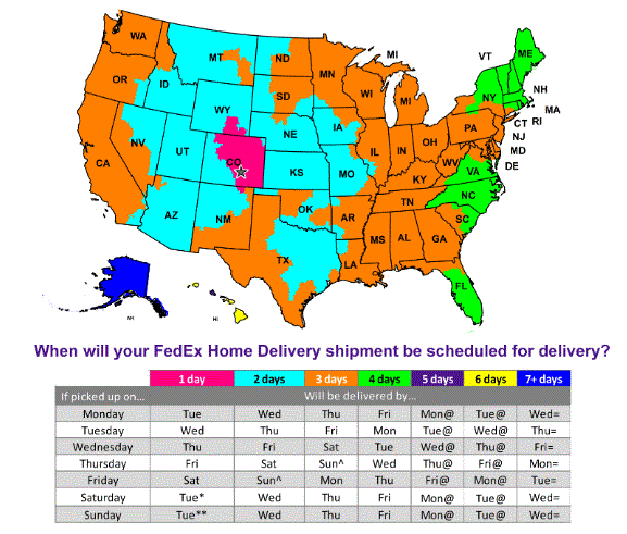 FedEx Ground Estimated Transit-time Map