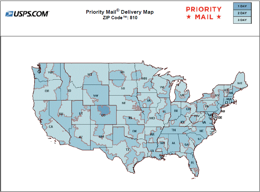 USPS Ground Estimated Transit-time Map